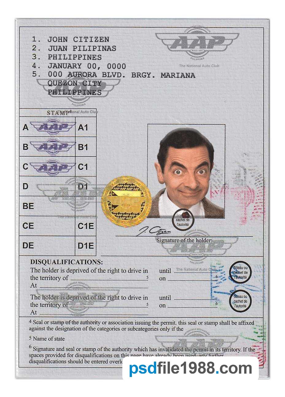 Philippines International Driving Permit (Vienna Convention Format)